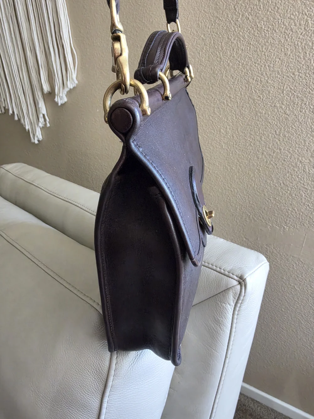 Coach Leather Top-Handle Satchel in Dark Brown with Gold Hardware